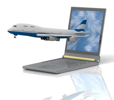 The plane takes off from the laptop monitor clipart