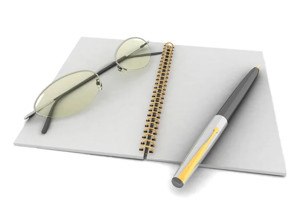 Notebook with glasses and pen — Stock Photo, Image