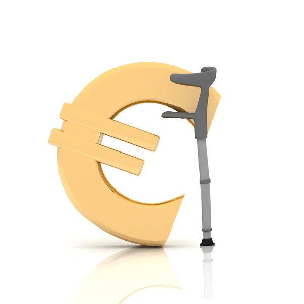 Sign of euro, supported by a crutch — Stock Photo, Image