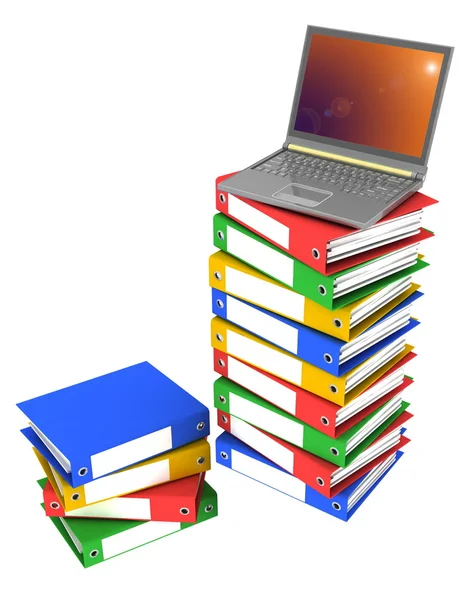 Colorful folders next to a modern laptop — Stock Photo, Image