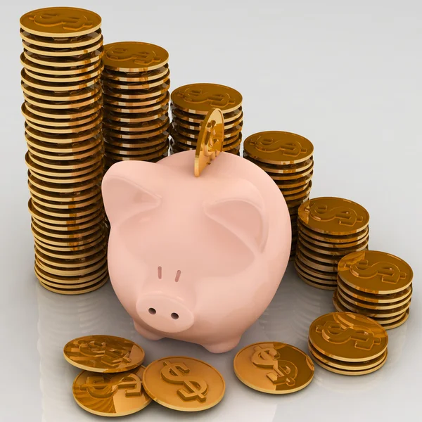 Gold chinks with piggy bank — Stock Photo, Image