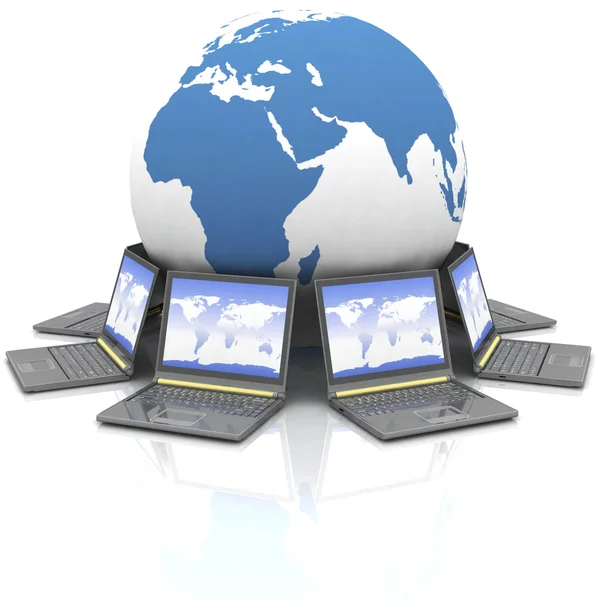Laptop ronde een globe — Stockfoto