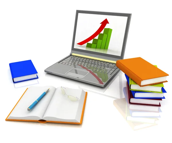 Laptop, könyvek és más eszközök a munka — Stock Fotó