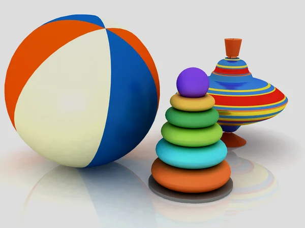 Dětské hračky pyramidy, top, míč — Stock fotografie