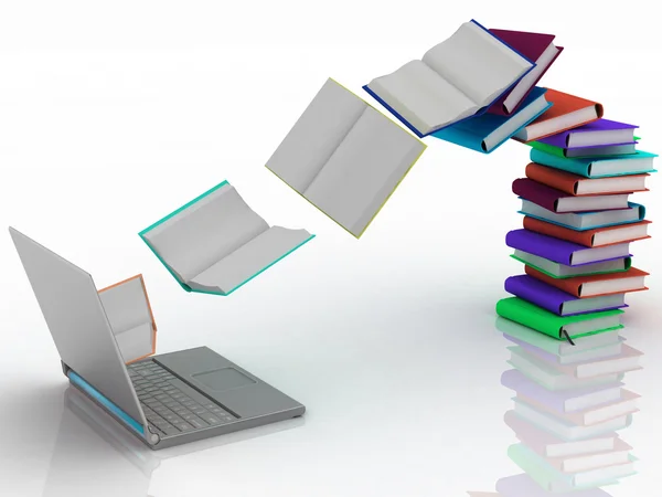 Bücher fliegen in den Laptop — Stockfoto