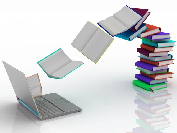 Books fly into your laptop — Stock Photo, Image