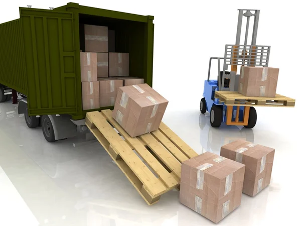 La carga de cajas se aísla en un contenedor — Foto de Stock