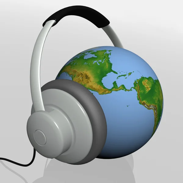 Headset on world globe — Stock Photo, Image