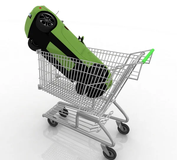 Cart from a supermarket with a gift — Stock Photo, Image