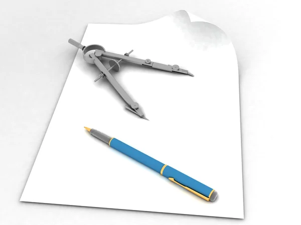 Σχεδίασης πυξίδα και στυλό — Φωτογραφία Αρχείου