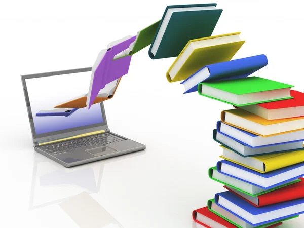 Books fly into your laptop — Stock Photo, Image