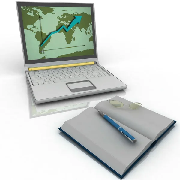 Laptop e outras ferramentas para o trabalho — Fotografia de Stock