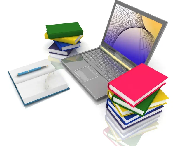 Laptop, livros e outras ferramentas para o trabalho — Fotografia de Stock