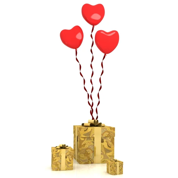 Ballonnen en geschenk aan de feestdag — Stockfoto