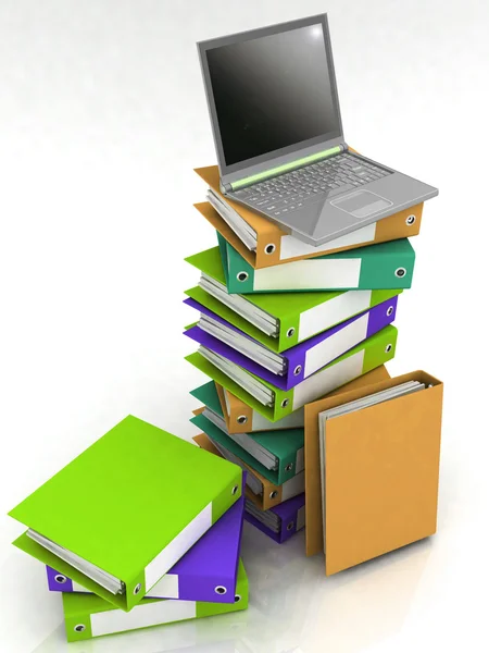 Kleurrijke mappen naast een moderne laptop — Stockfoto