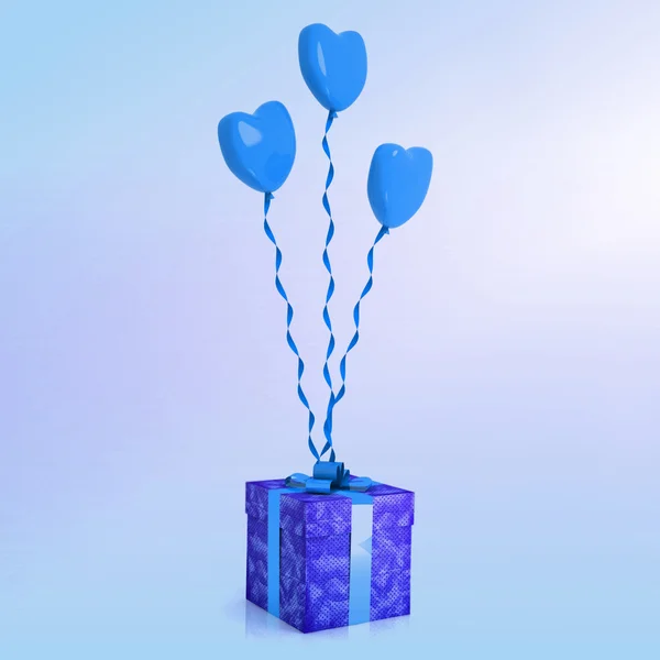 Ballonnen en geschenk aan de feestdag — Stockfoto