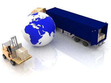 Globe and autoloader with boxes clipart