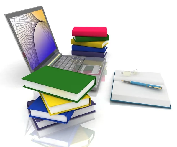 Laptop, könyvek és más eszközök a munka — Stock Fotó