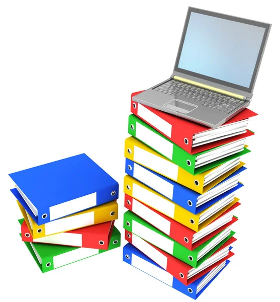 Foldery przy nowoczesny laptop — Zdjęcie stockowe