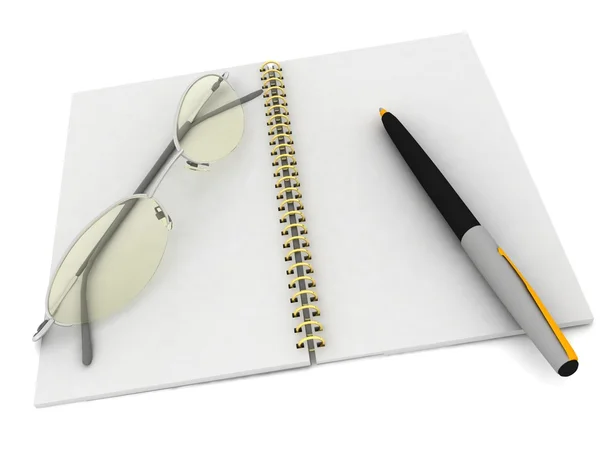 メガネとペンとノート — ストック写真