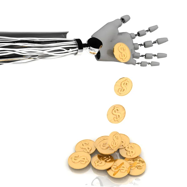 Working hand, pouring coins — Stock Photo, Image