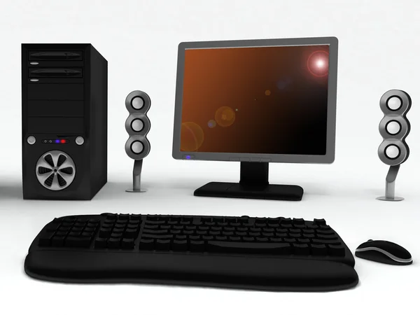 Computador com alto-falantes e mouse — Fotografia de Stock
