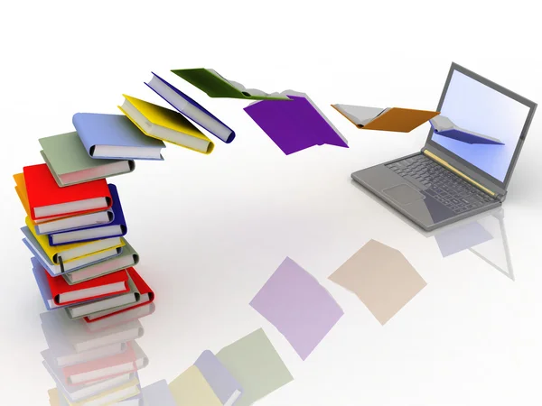 Books fly into your laptop — Stock Photo, Image