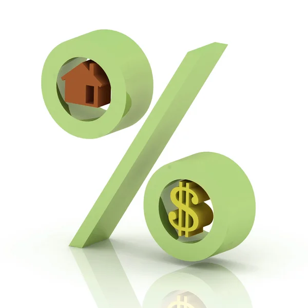 Percent with the icons of dollar and house — Stock Photo, Image