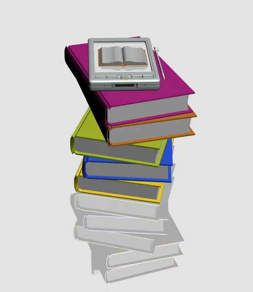 Pocket pc i stosy książek — Zdjęcie stockowe