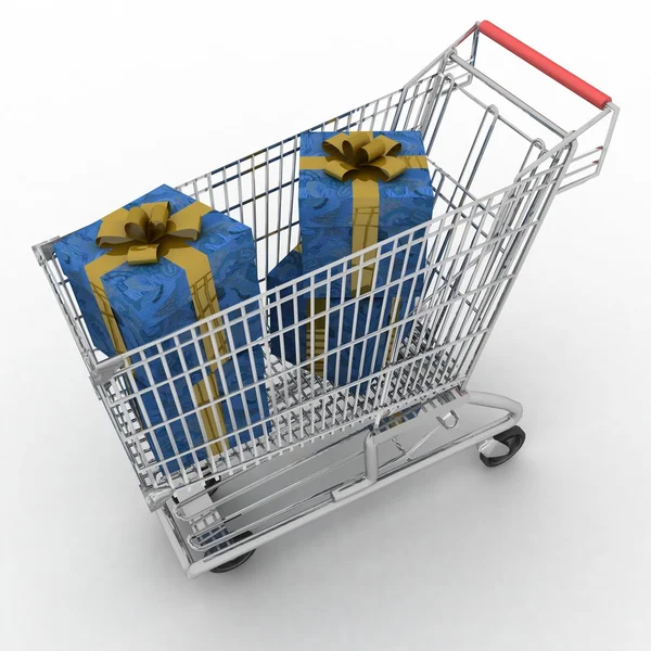 Nákupní košík plný dárků — Stock fotografie