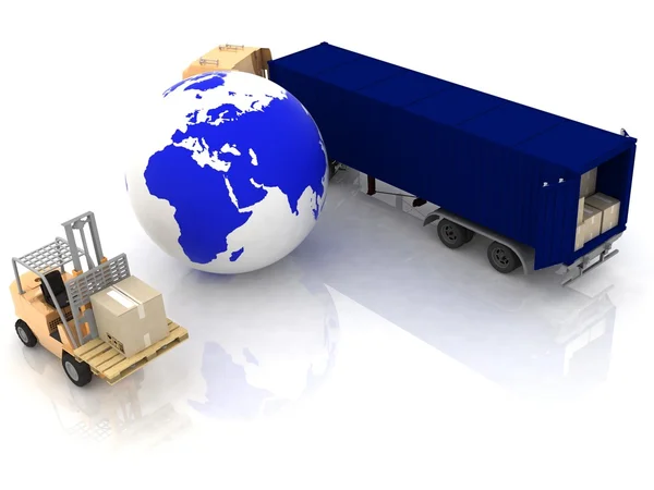 Globe och autoloader med lådor — Stockfoto