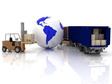 Globe and autoloader with boxes clipart