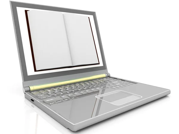 Otwórz książkę przy nowoczesny laptop — Zdjęcie stockowe