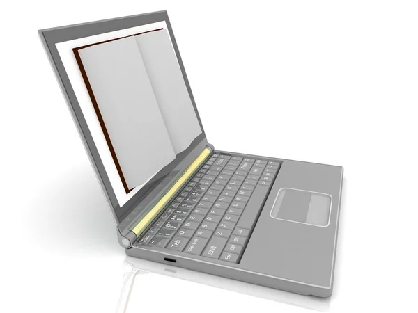 Offenes Buch neben modernem Laptop — Stockfoto