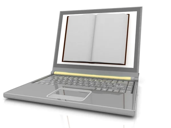 打开书旁边是现代笔记本电脑 — 图库照片