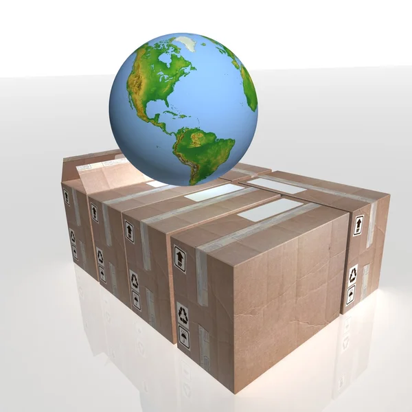 Globe on cartons — Stock Photo, Image