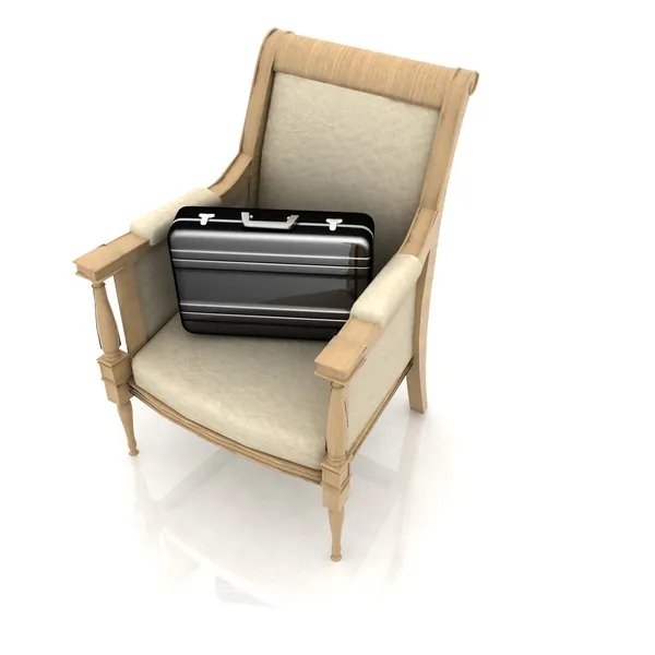 Aktentasche liegt im teuren Stuhl — Stockfoto