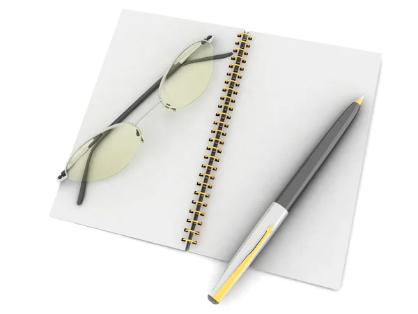 Σημειωματάριο με γυαλιά και στυλό — Φωτογραφία Αρχείου