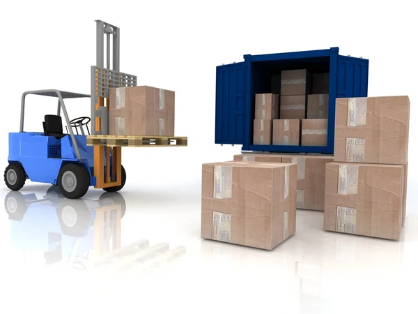 Beladung der Kisten in einem Container isoliert — Stockfoto