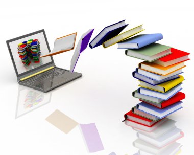 Books fly into your laptop clipart