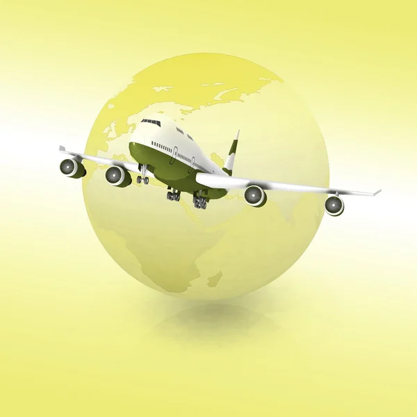 Passagierflugzeug mit Globus — Stockfoto