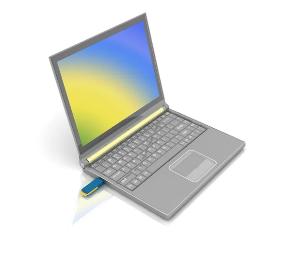 USB opslag drive en laptop — Stockfoto