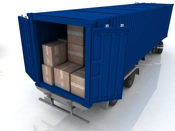 Behållare av lastbil med lådor — Stockfoto