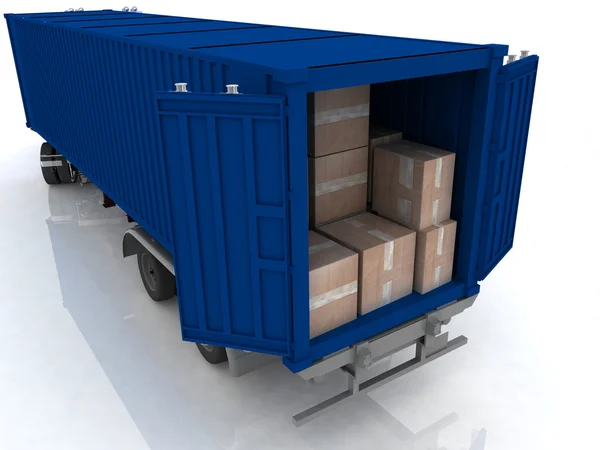 Recipiente de caminhão com caixas — Fotografia de Stock