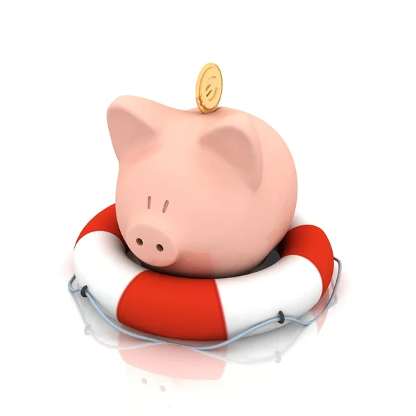 stock image Pig piggy bank is in lifebuoy