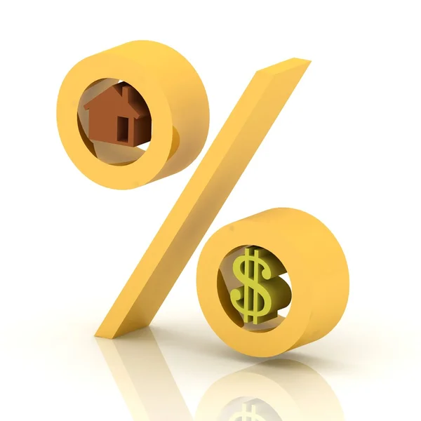 Процентов с иконами доллара и дома — стоковое фото