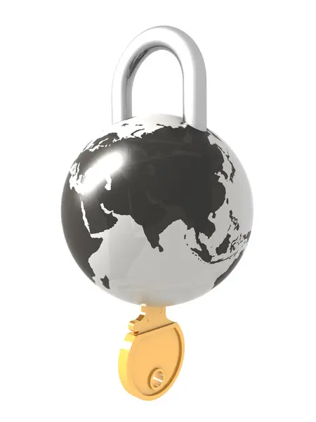 Planet the earth as a lock with a key in it — Stock Photo, Image