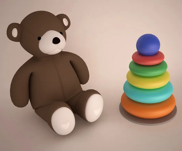 Teddybär und Baby-Pyramide — Stockfoto
