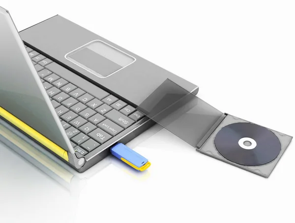 CD yatıyor yanında bir not defteri hangi eklenen flash sürücü — Stok fotoğraf