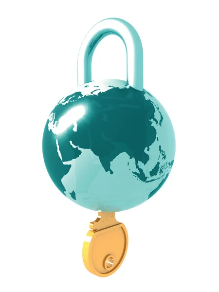 Planet the earth as a lock with a key in it — Stock Photo, Image